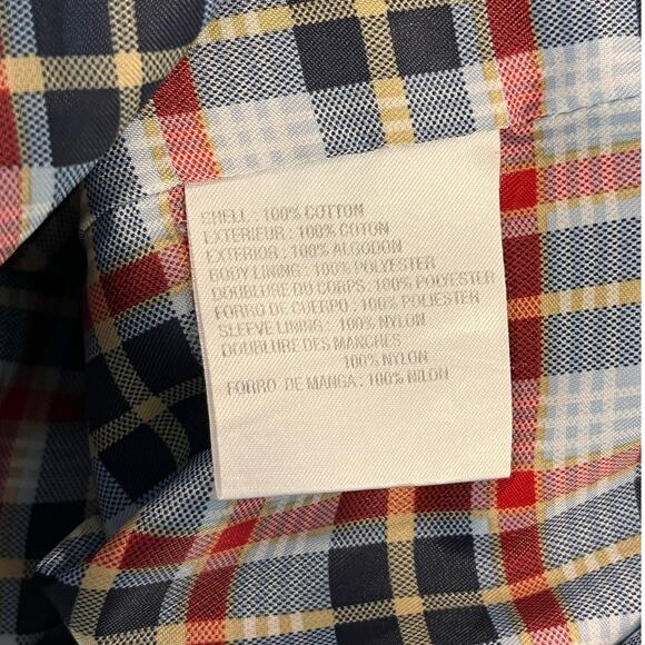Vintage Liz Claiborne Chambray Jacket Medium Detachable Hood Plaid Lining 90s - Picture 16 of 16